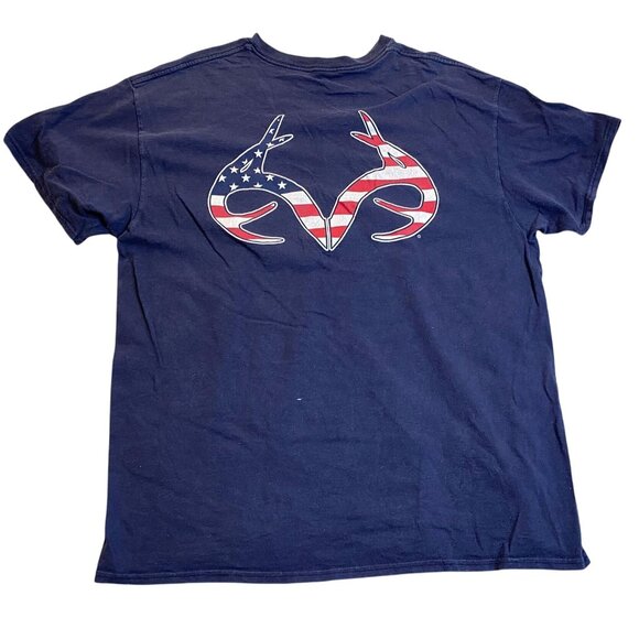 Realtree Mens T-Shirt Size XL Short Sleeve Navy American Flag Antler Graphic Tee - Picture 2 of 7